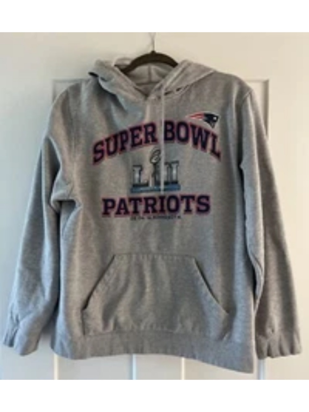 NFL Fanatics New England Patriots Super Bowl LII Gray Hoodie Sweatshirt Size L